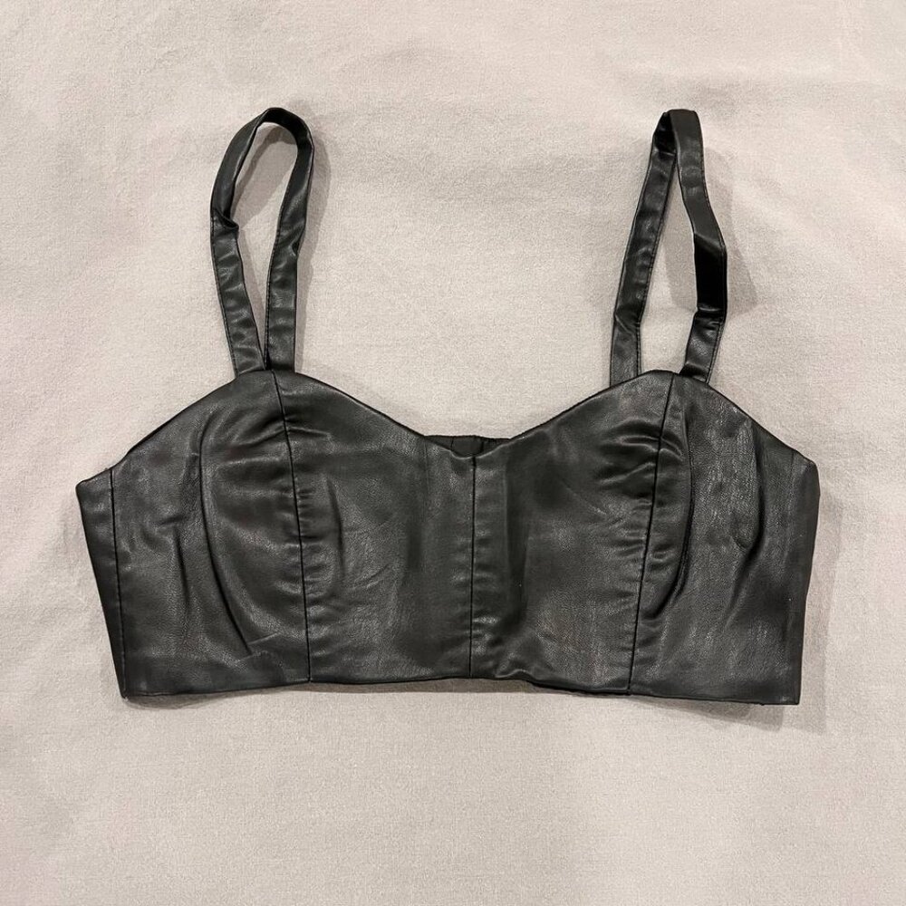Zara Black Faux Leather Cropped Bustier Tank